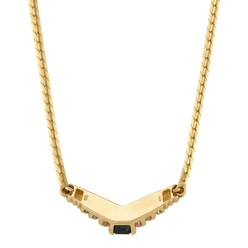 14K GOLD, SAPPHIRE, AND DIAMOND NECKLACE - 3