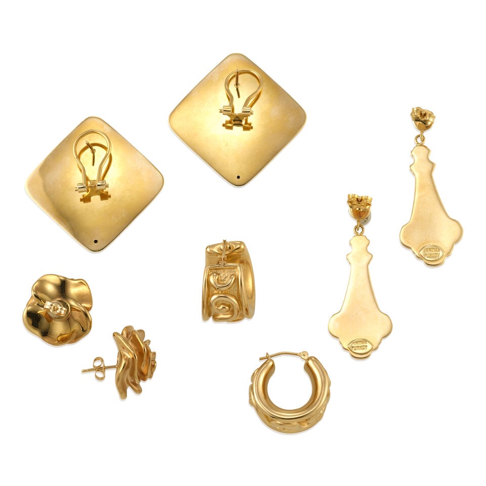 FOUR PAIRS OF GOLD EARRINGS - 2