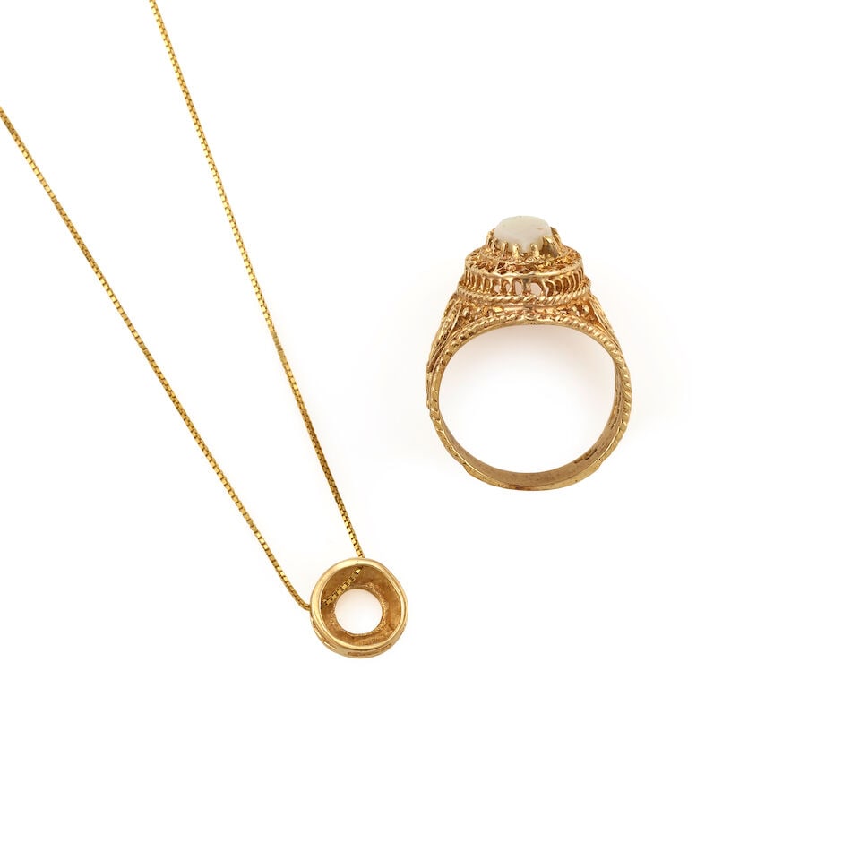 10K GOLD AND OPAL RING AND PENDANT NECKLACE - 3