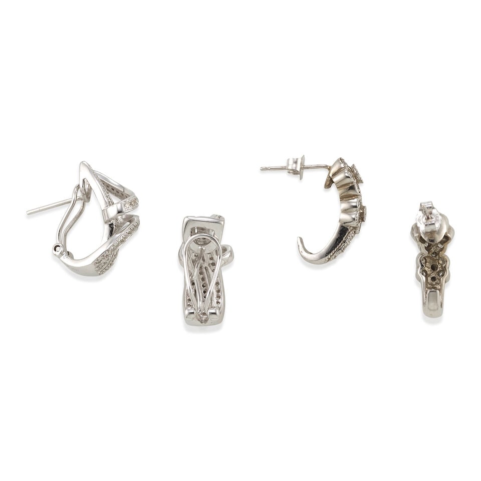 TWO PAIRS OF 14K GOLD AND DIAMOND EARRINGS - 2
