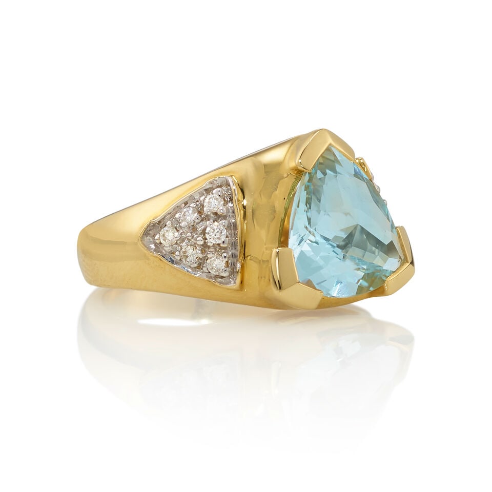 18K GOLD, AQUAMARINE, AND DIAMOND RING - 2
