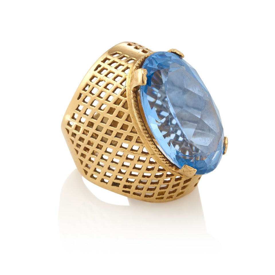 14K GOLD AND GLASS RING - 2