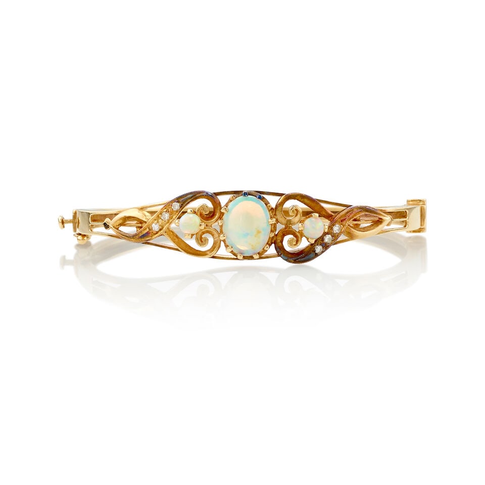 12K GOLD, OPAL, AND DIAMOND BANGLE - 2