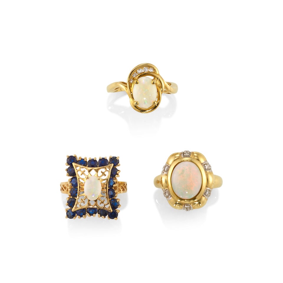 14K GOLD, OPAL, SAPPHIRE, AND DIAMOND RINGS (1 of 3)