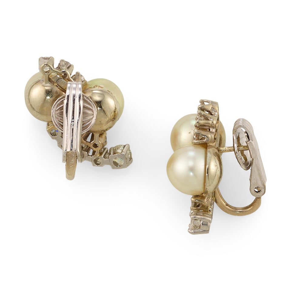 GOLD, CULTURED PEARL, AND DIAMOND EARRINGS - 2