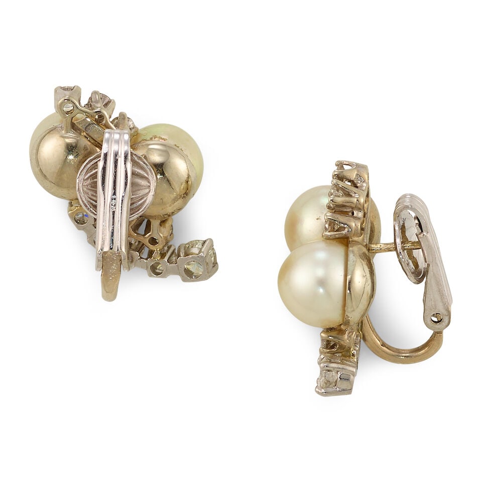 GOLD, CULTURED PEARL, AND DIAMOND EARRINGS - 3