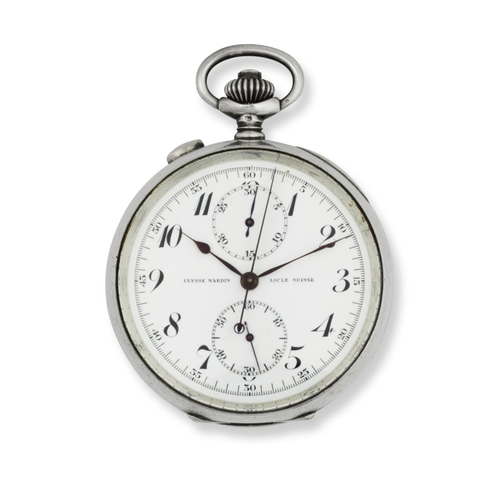 Ulysse Nardin. A fine silver keyless wind open face split second chronograph pocket watch Ulysse... (1 of 1)