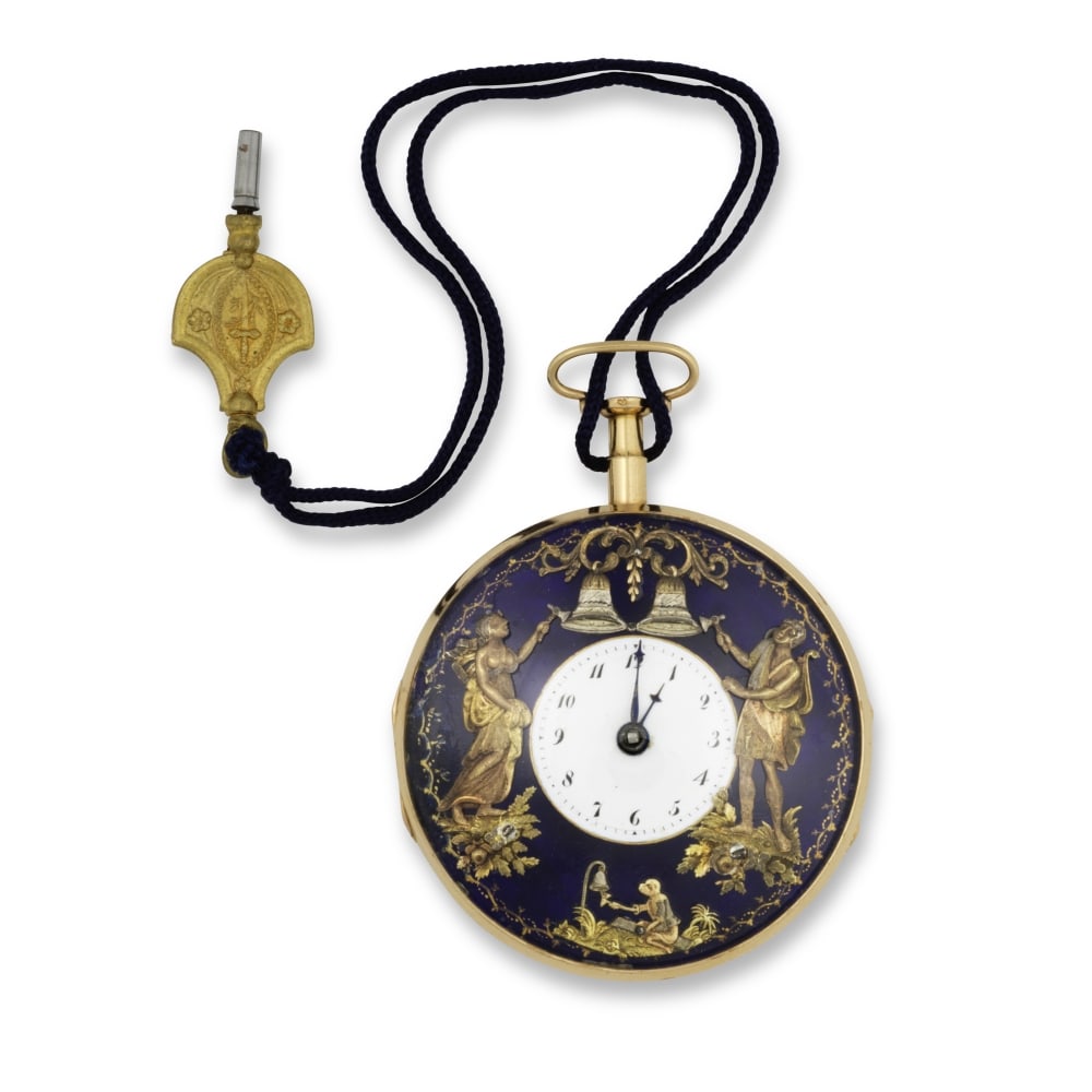 Bordier. A fine and rare 18K gold key wind quarter repeating Jacquemart automaton and unusual mo... (1 of 1)