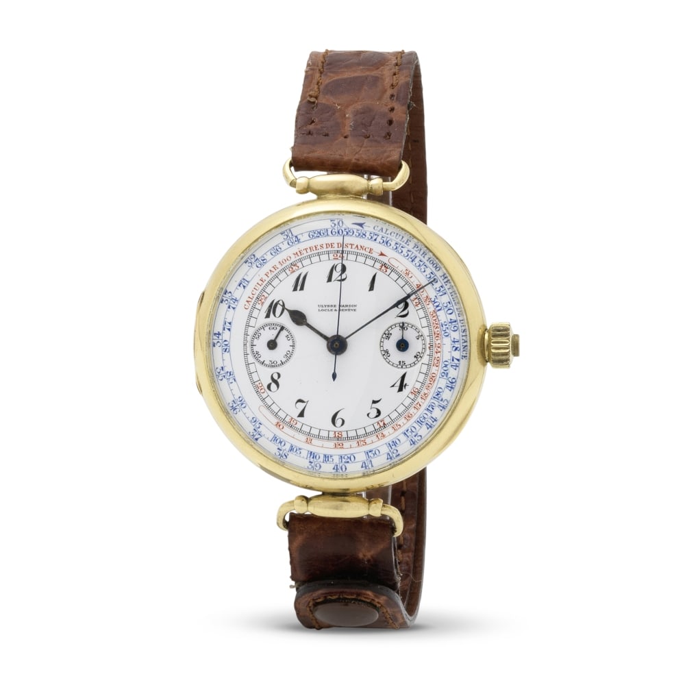 Ulysse Nardin. A fine and rare 18K gold manual wind single button chronograph wristwatch Ulysse ... (1 of 1)