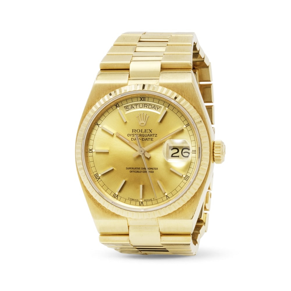 Rolex. An 18K gold quartz calendar bracelet watch Rolex. Montre bracelet en or jaune 18K (750) a... (1 of 1)