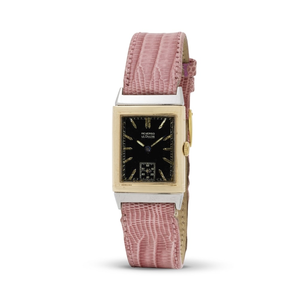 LeCoultre. A fine Art Deco steel and 14K gold manual wind reversible rectangular wristwatch LeCo... (1 of 1)