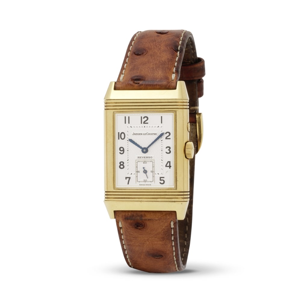 Jaeger-LeCoultre. An 18K gold manual wind rectangular and reversible wristwatch with two dials J... (1 of 1)