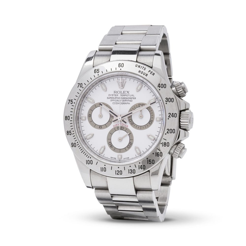Rolex. A stainless steel automatic chronograph bracelet watch Rolex. Chronographe bracelet en ac...: Rolex. A stainless steel automatic chronograph bracelet watch Rolex. Chronographe bracelet en acier mouvement automatique Model: Daytona Reference: 116520 Date: Purchased 15th May 2009 Movement: 44-je