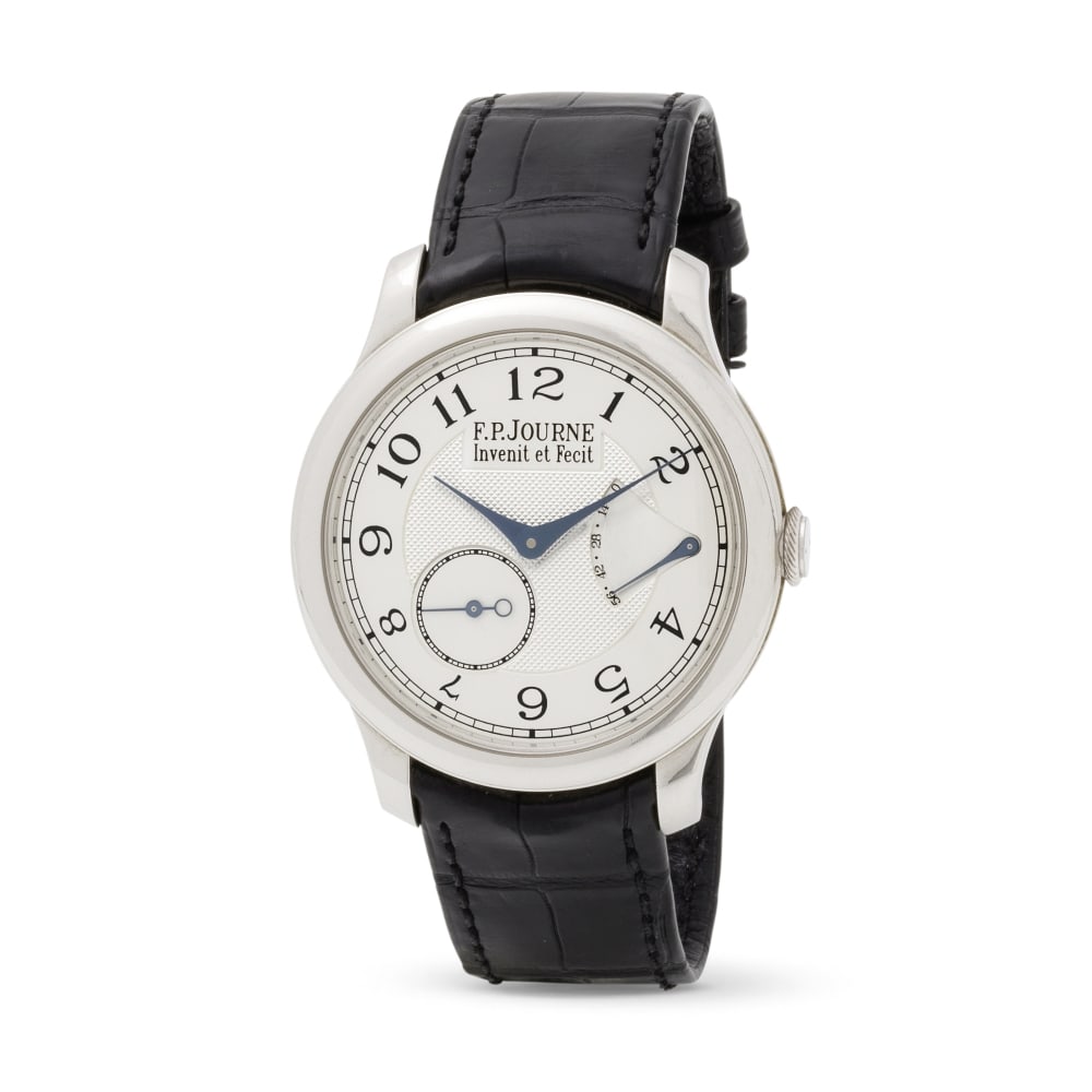 F.P. Journe. A very fine and rare platinum manual wind wristwatch with power reserve indication ...: F.P. Journe. A very fine and rare platinum manual wind wristwatch with power reserve indication F.P. Journe. Belle et rare montre bracelet en platine (950) avec indication de réserve de marche mo