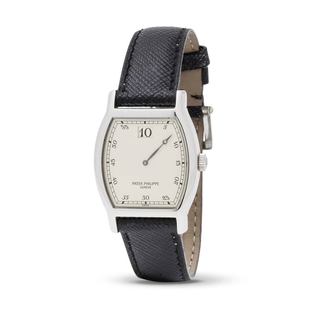 Patek Philippe. A very fine and rare platinum manual wind wristwatch with jumping hours dial Pat... (1 of 1)
