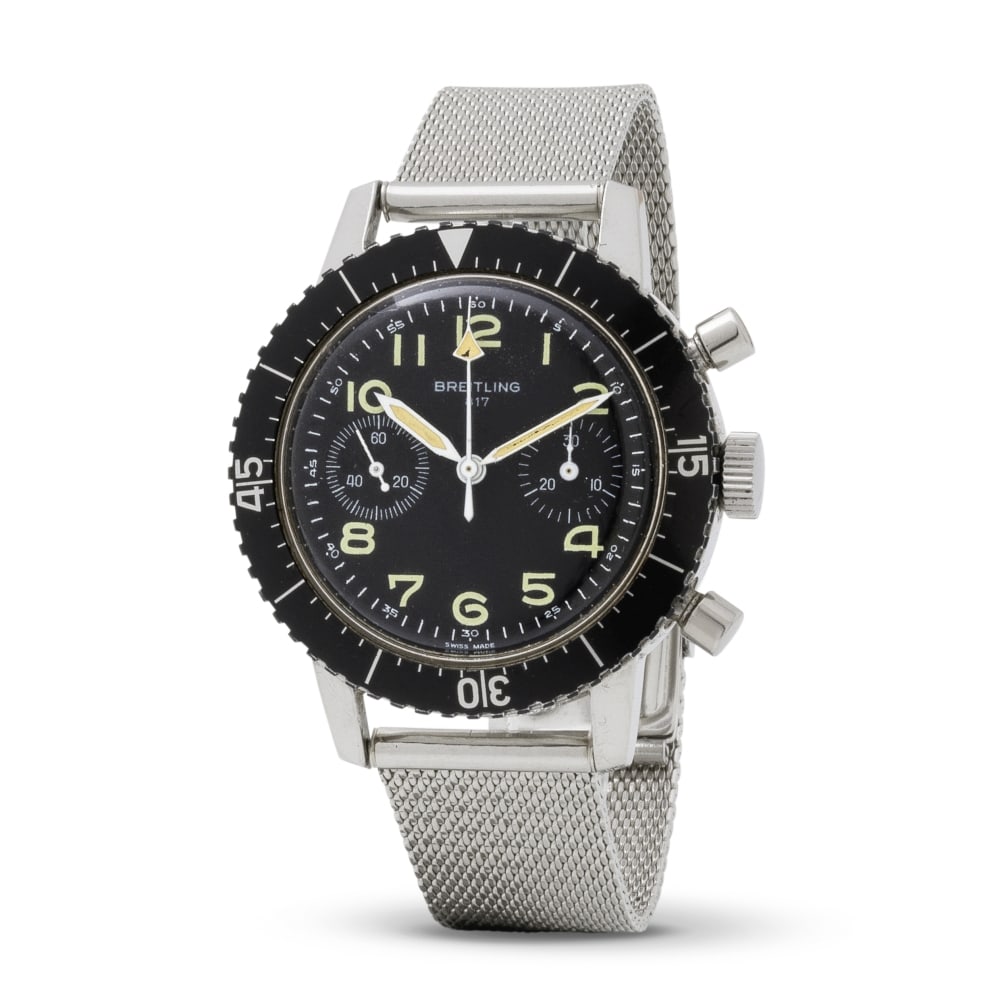 Breitling. A rare stainless steel manaul wind chronograph bracelet watch, specially issued to th...: Breitling. A rare stainless steel manaul wind chronograph bracelet watch, specially issued to the Italian paratroopers 'Folgore' Breitling. Rare chronographe bracelet en acier mouvement mécanique