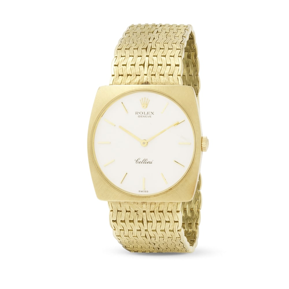 Rolex. An 18K gold manual wind bracelet watch Rolex. Montre bracelet en or jaune 18K (750) mouve...: Rolex. An 18K gold manual wind bracelet watch Rolex. Montre bracelet en or jaune 18K (750) mouvement mécanique Model: Cellini Reference: 3634 Date: Circa 1966 Movement: 19-jewel Cal.1600 manual w