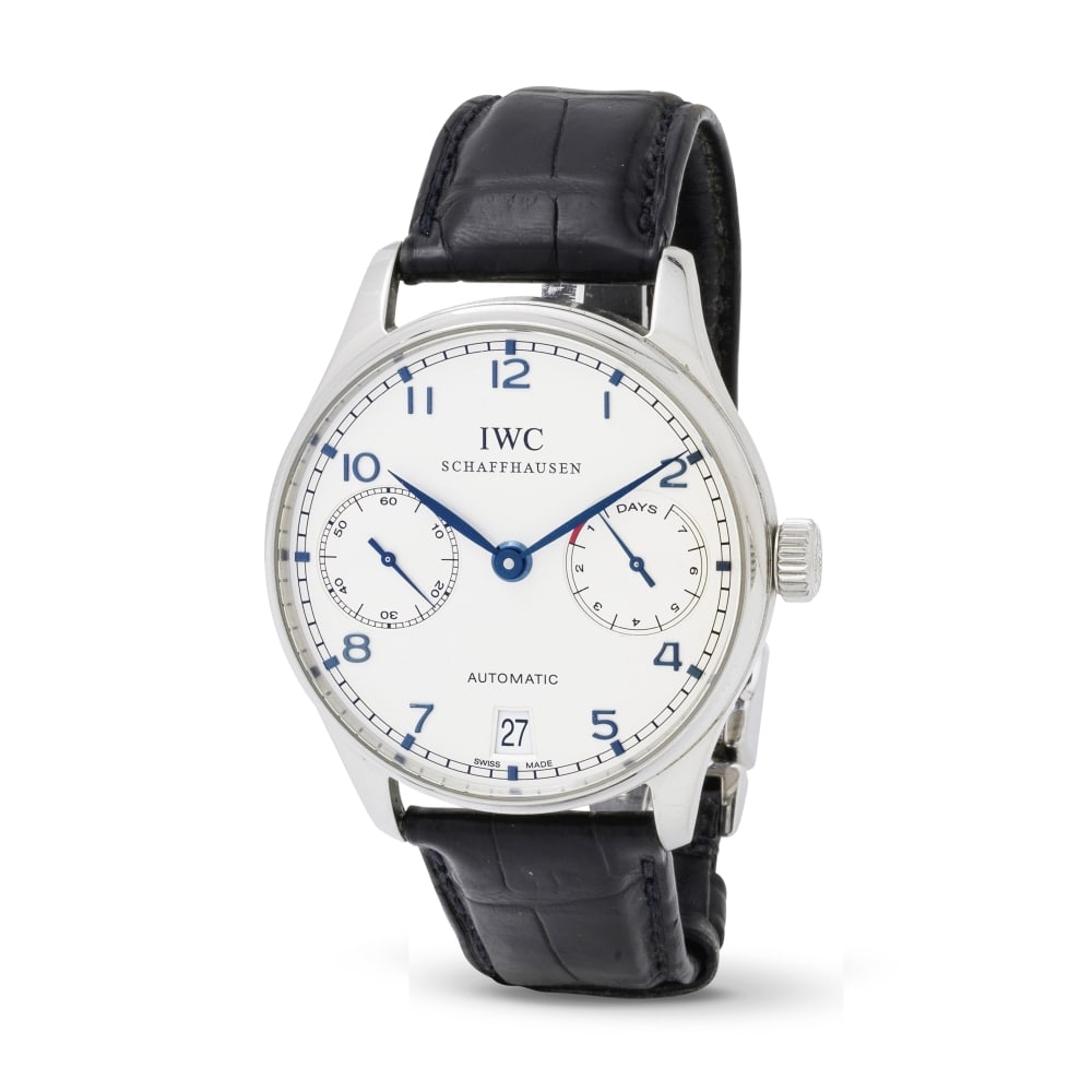 IWC. A stainless steel automatic calendar wristwatch with 7 day power reserve IWC. Montre bracel... (1 of 1)