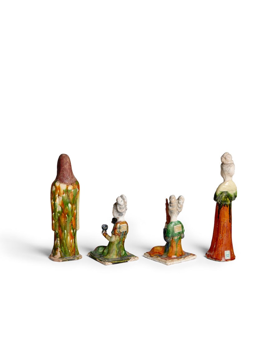 FOUR SANCAI-GLAZED POTTERY FIGURES Tang dynasty; the two musicians Tang style, 20th century (4) - 3