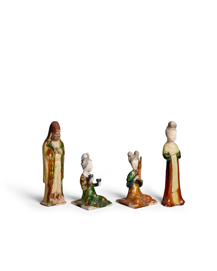 FOUR SANCAI-GLAZED POTTERY FIGURES Tang dynasty; the two musicians Tang style, 20th century (4) - 4