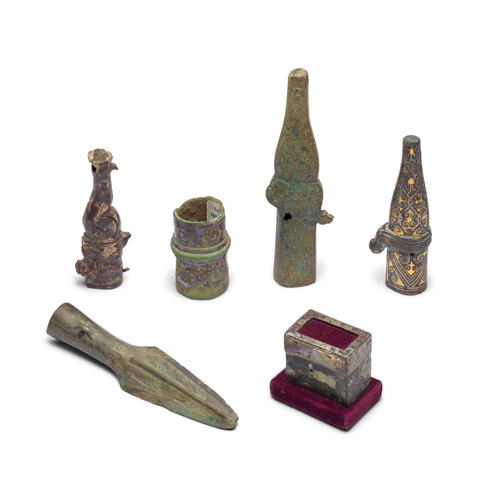 SIX INLAID BRONZE FINIALS Warring States/Han dynasty (6) (1 of 1)