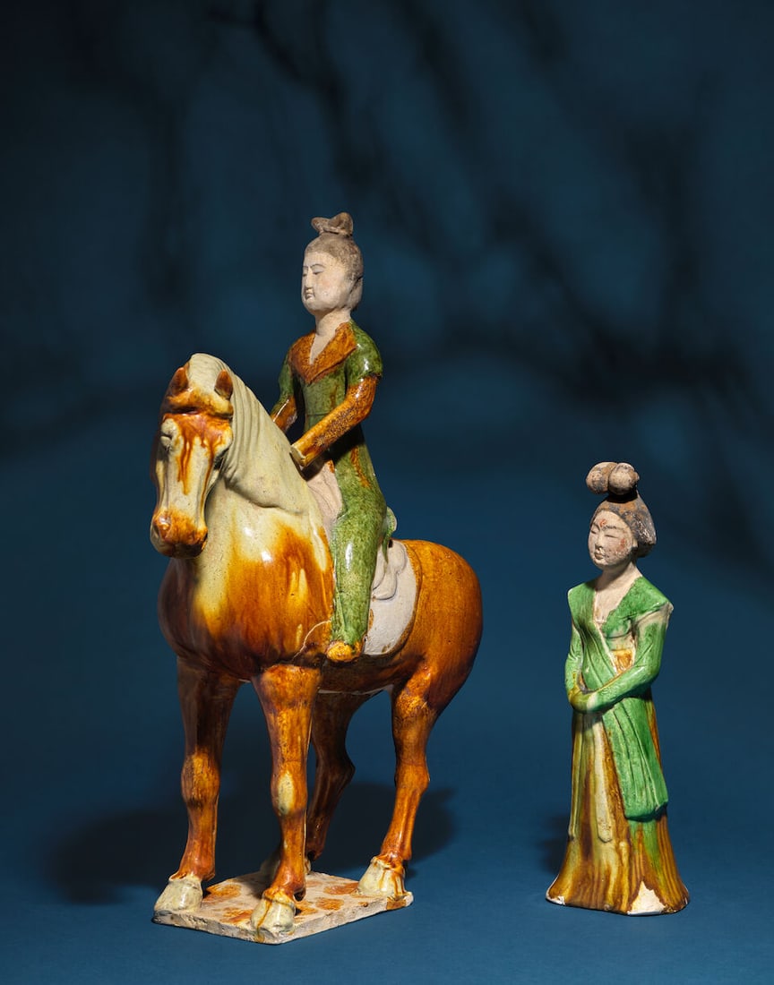 A SANCAI-GLAZED POTTERY HORSE AND RIDER Tang dynasty - 2