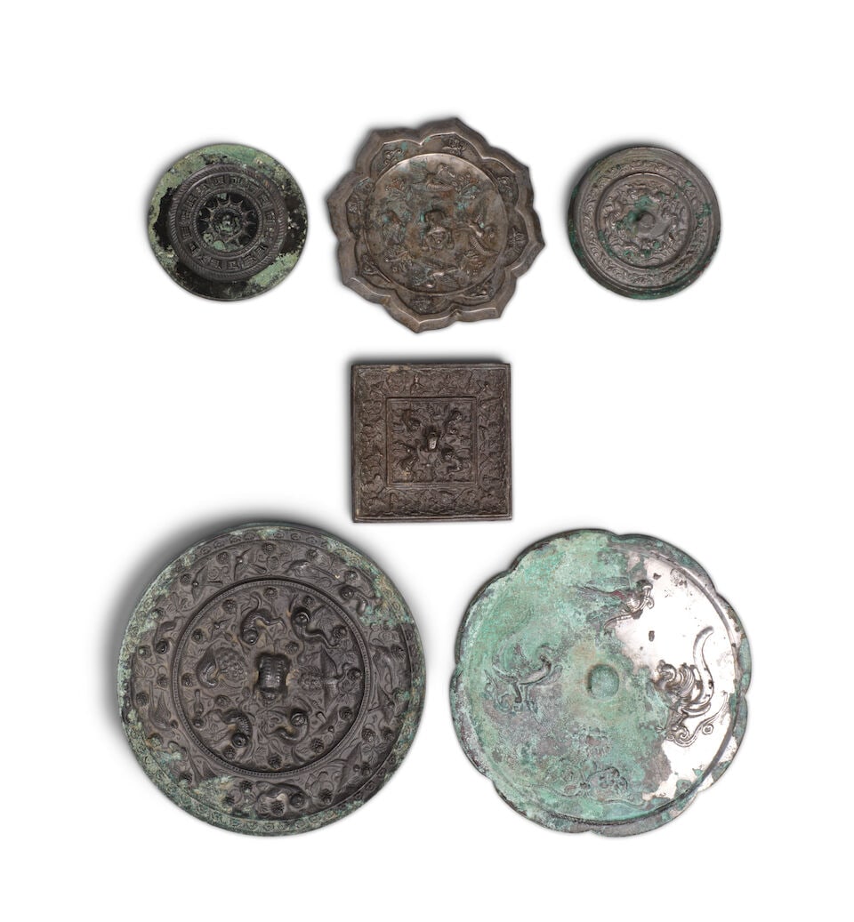 SIX BRONZE MIRRORS Han dynasty; Tang dynasty; and Tang style, 20th century (6) (1 of 1)