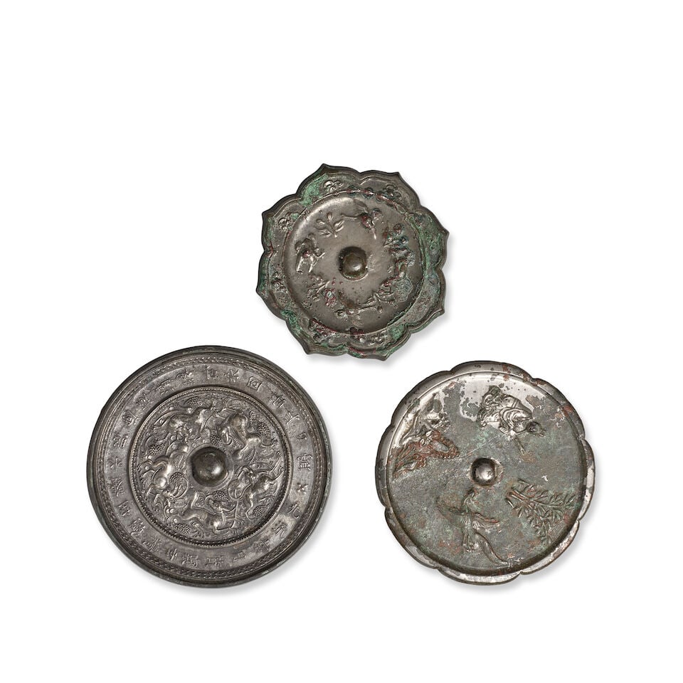 THREE BRONZE MIRRORS Sui/Tang style, 20th century (3, fitted boxes) (1 of 1)