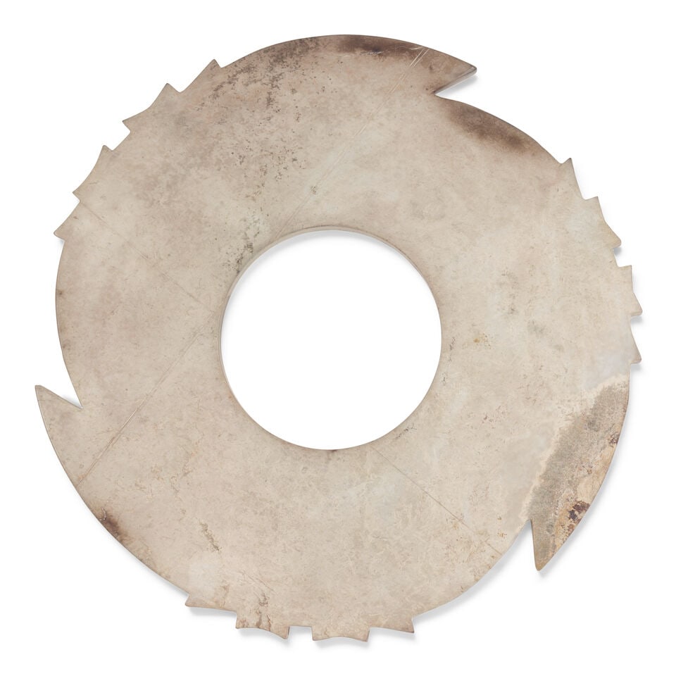 AN ARCHAISTIC HARDSTONE NOTCHED DISC, YABI 19th/20th century (fitted wood box) (1 of 1)