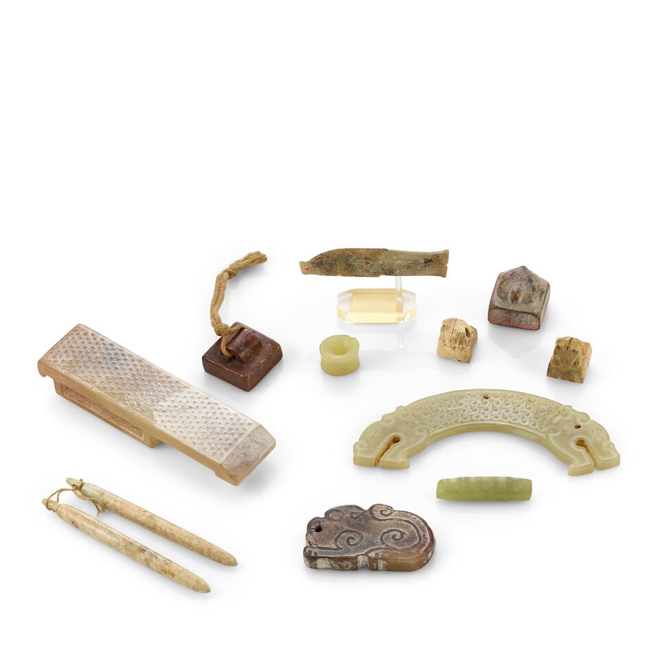 TWELVE ARCHAIC-STYLE JADE AND HARDSTONE ORNAMENTS 20th century (12) (1 of 1)