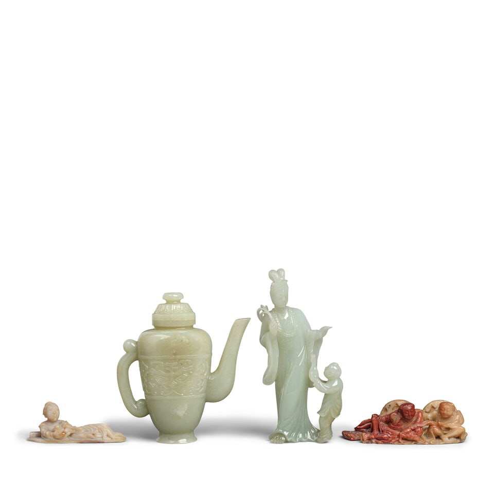 FOUR CELADON JADE AND SOAPSTONE CARVINGS 20th century (4) (1 of 1)