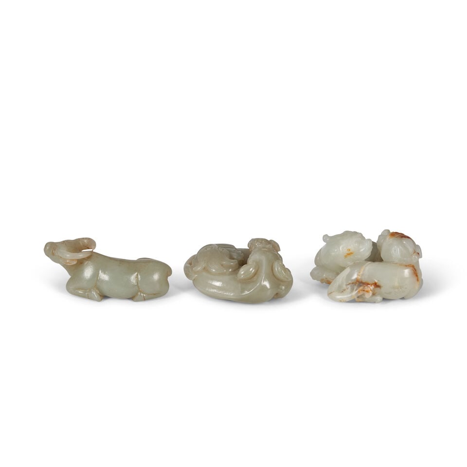 THREE CELADON JADE CARVINGS OF ANIMALS 20th century (3) - 2