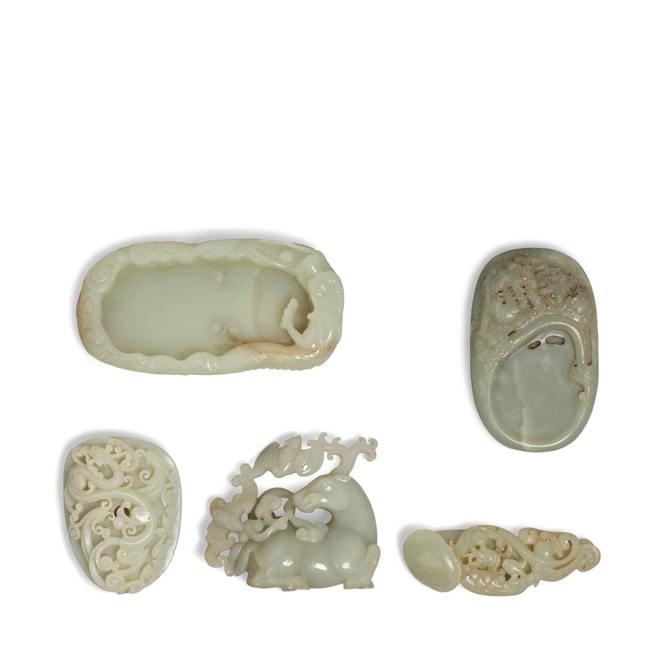 FIVE CELADON JADE CARVINGS 20th century (5) (1 of 1)