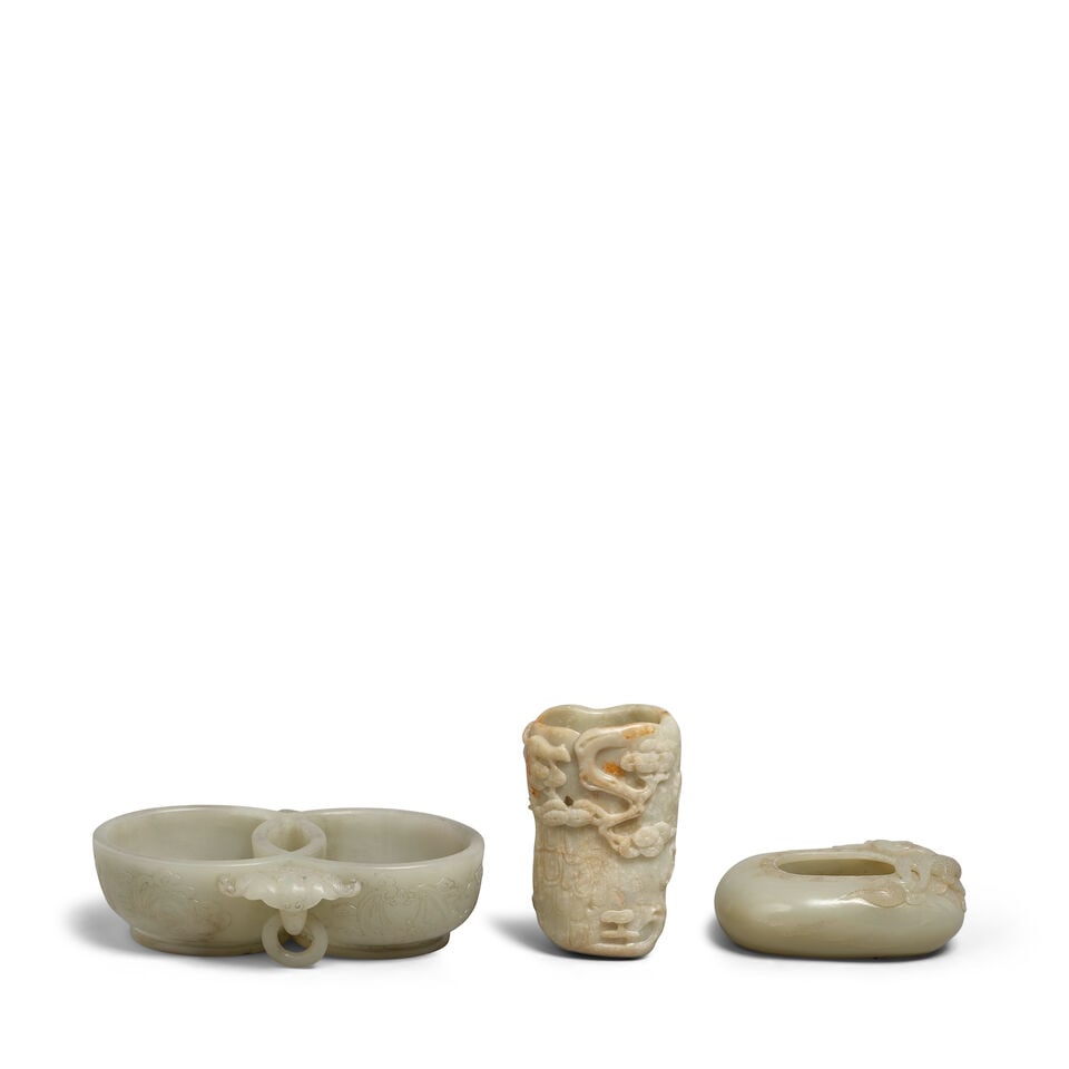 THREE CELADON JADE VESSELS 20th century (3) (1 of 1)