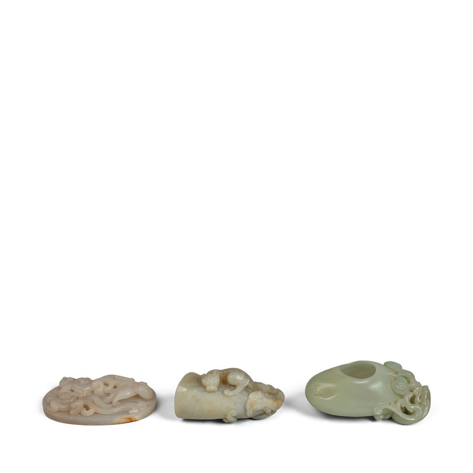 THREE CHILONG-DECORATED GRAY CELADON JADE CARVINGS 20th century (3) - 2