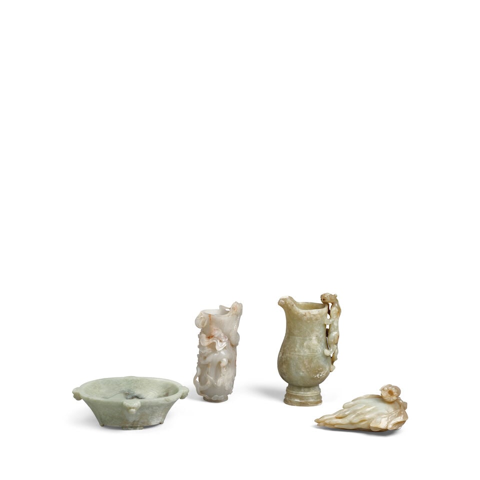 FOUR JADE CARVINGS OF VESSELS AND ORNAMENTS 20th century (4) (1 of 1)