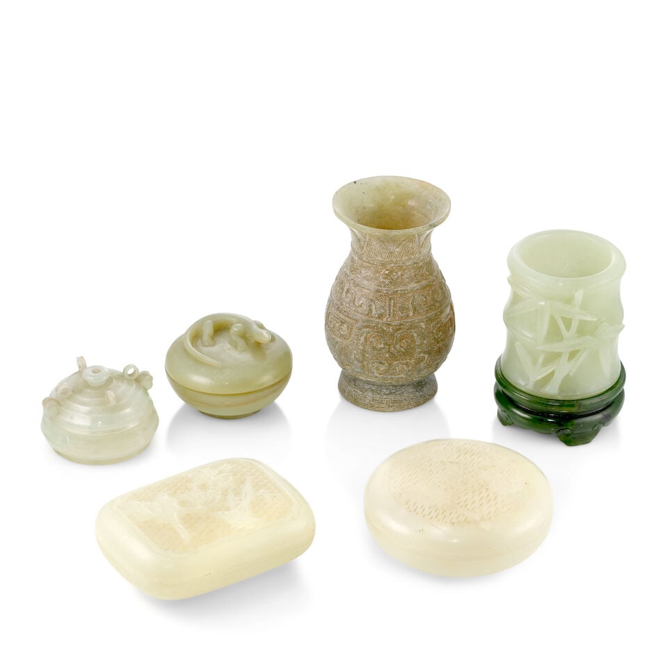 SIX JADE CARVINGS OF VESSELS 20th century (6) (1 of 1)