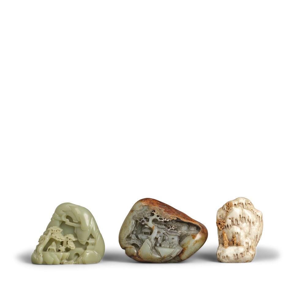 THREE SOAPSTONE AND JADE 'LANDSCAPE' BOULDERS 20th century (3) (1 of 1)