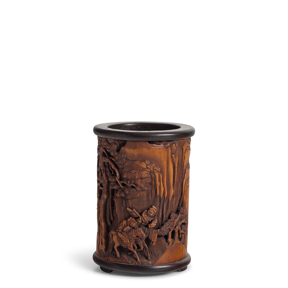 A BAMBOO BRUSHPOT AND A BOXWOOD VENEERED RECTANGULAR BOX AND COVER 20th century (2) - 2