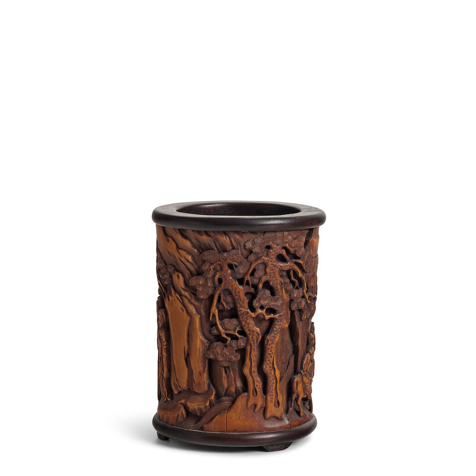 A BAMBOO BRUSHPOT AND A BOXWOOD VENEERED RECTANGULAR BOX AND COVER 20th century (2) - 3