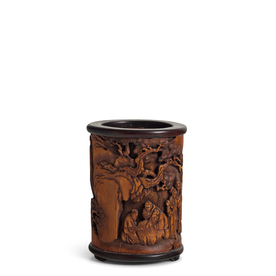 A BAMBOO BRUSHPOT AND A BOXWOOD VENEERED RECTANGULAR BOX AND COVER 20th century (2) - 4