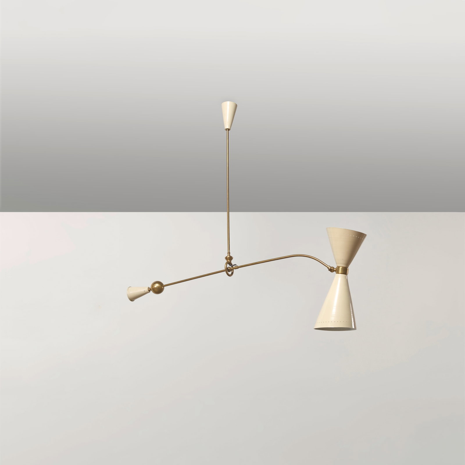 ITALIAN MODERN Counterbalance Ceiling Lightcirca 1955enameled and perforated aluminum, brassdrop... (1 of 1)