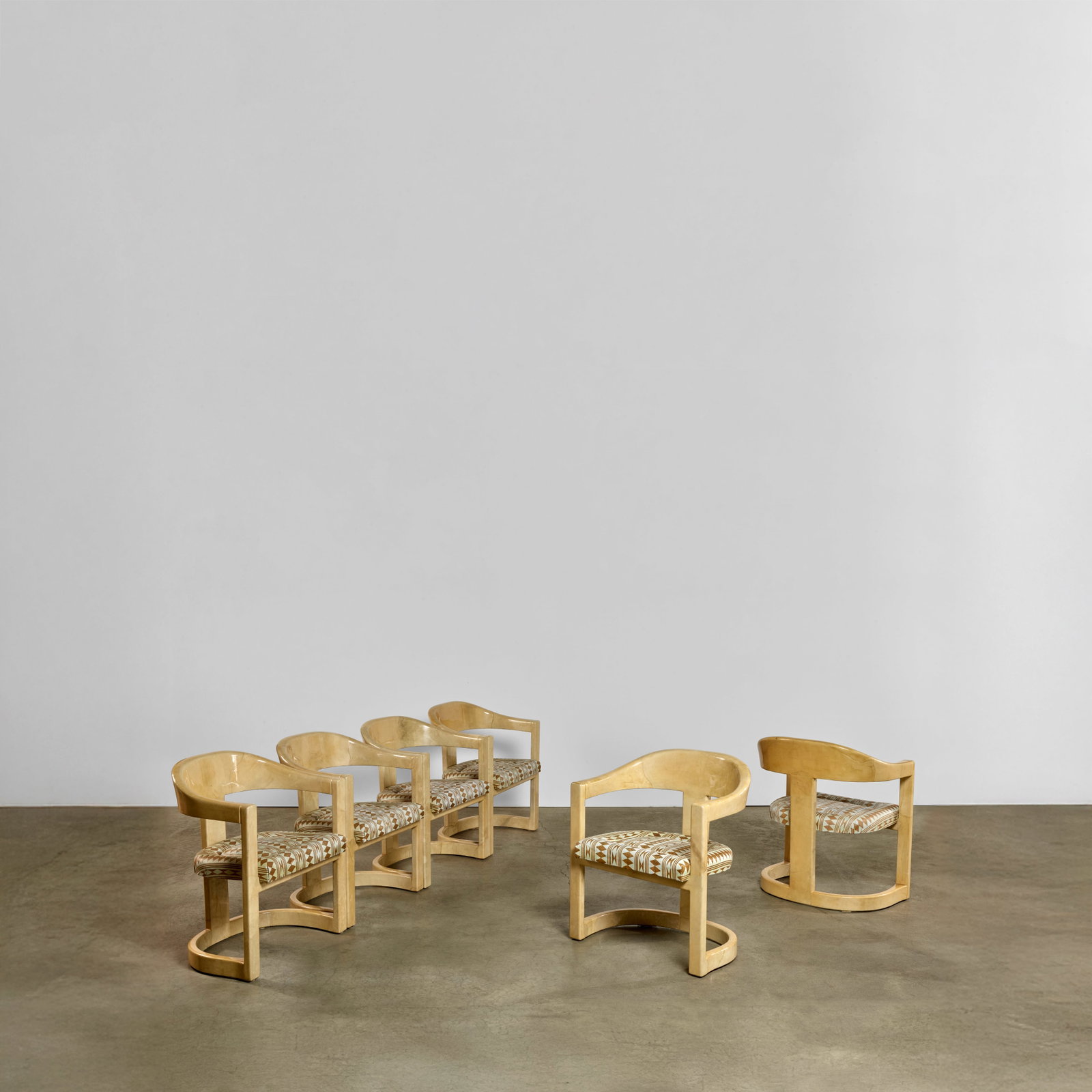 KARL SPRINGER (1931-1991) Six 'Onassis' chairscirca 1980for Karl Springer Ltd., lacquered goatsk... (1 of 1)
