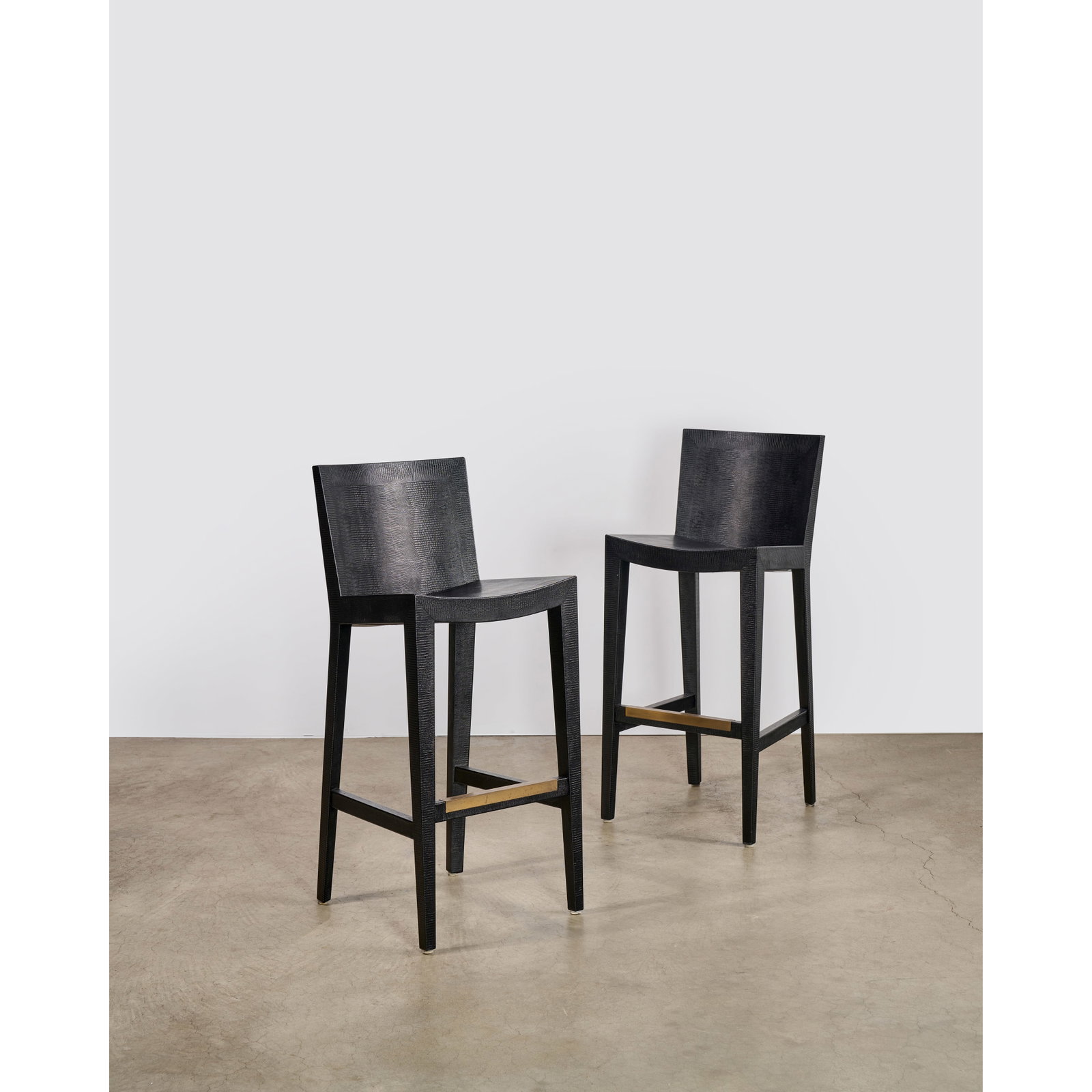 KARL SPRINGER (1931-1991) Pair of 'JMF' Barstools1986for Karl Springer Ltd., wood, embossed liza... (1 of 1)