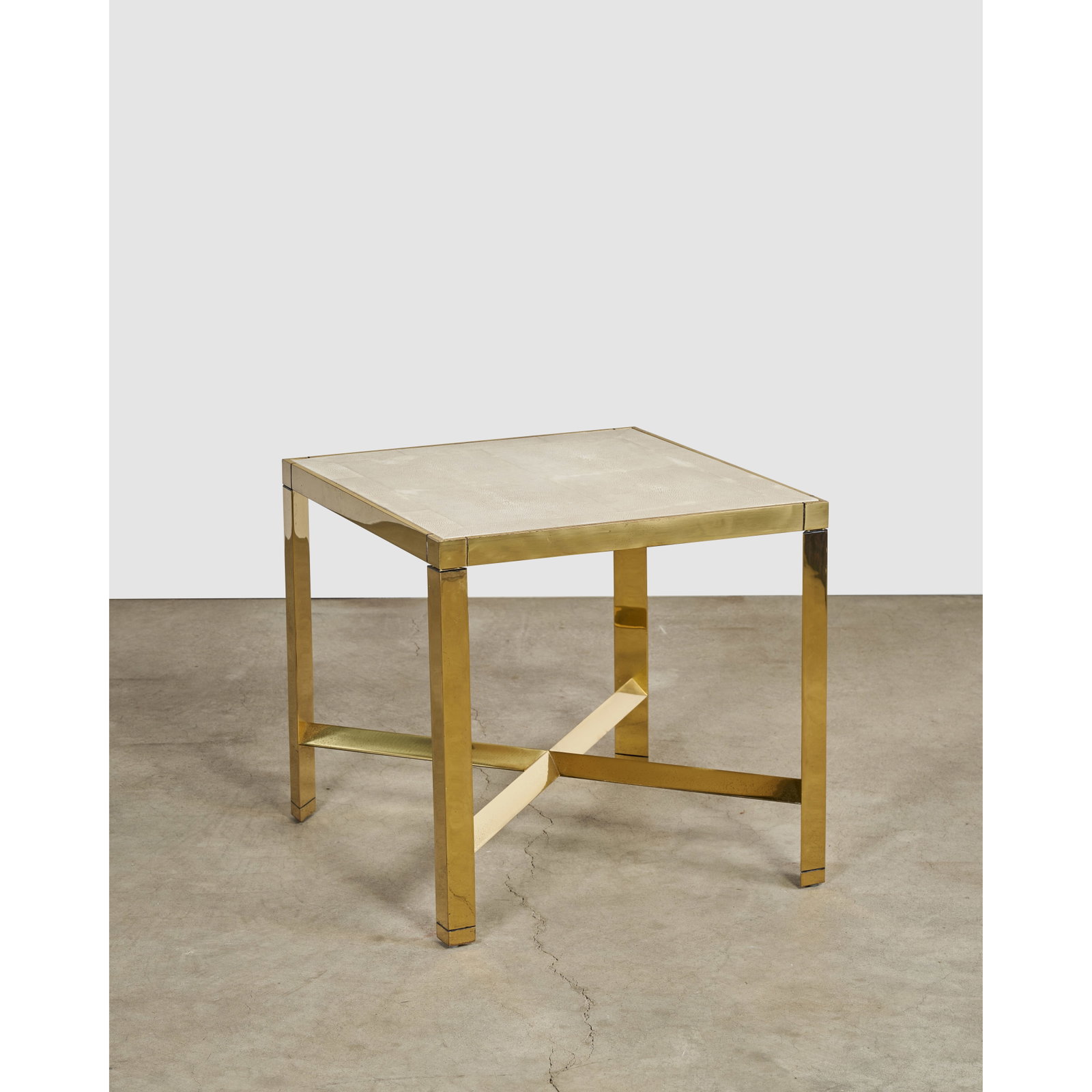KARL SPRINGER (1931-1991) End Tablecirca 1980for Karl Springer Ltd., polished brass, wood, shagr... (1 of 1)