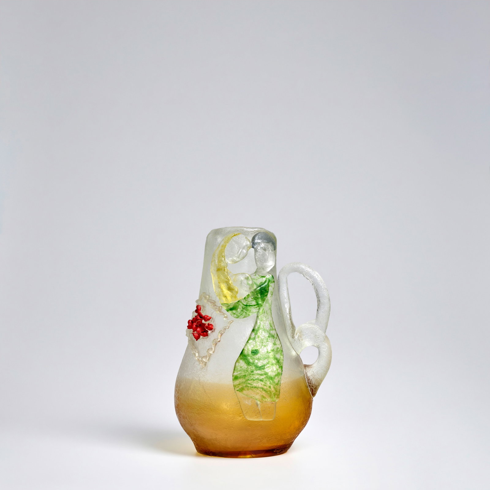 MARC CHAGALL (1887-1985) 'Lovers' Vase1966for Fucina degli Angeli Venezia, blown glass with coro...: MARC CHAGALL (1887-1985) 'Lovers' Vase 1966 for Fucina degli Angeli Venezia, blown glass with corosso surface, internally decorated and red pasta glass, engraved 'M. Chagall 1/3 F.A. 1966'; together w