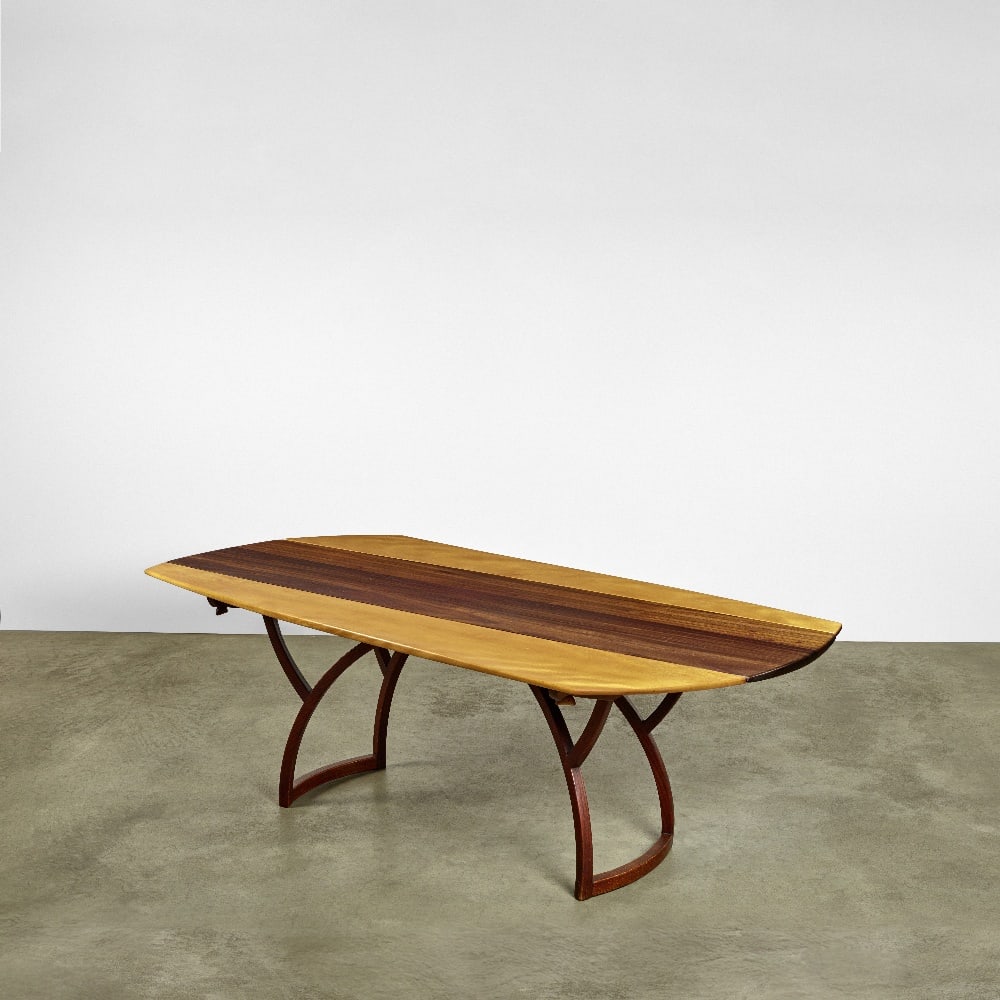 WHARTON ESHERICK (1887-1970) Extending Wagon Wheel Dining Table1937padouk, birch, oak, carved 'W... (1 of 1)