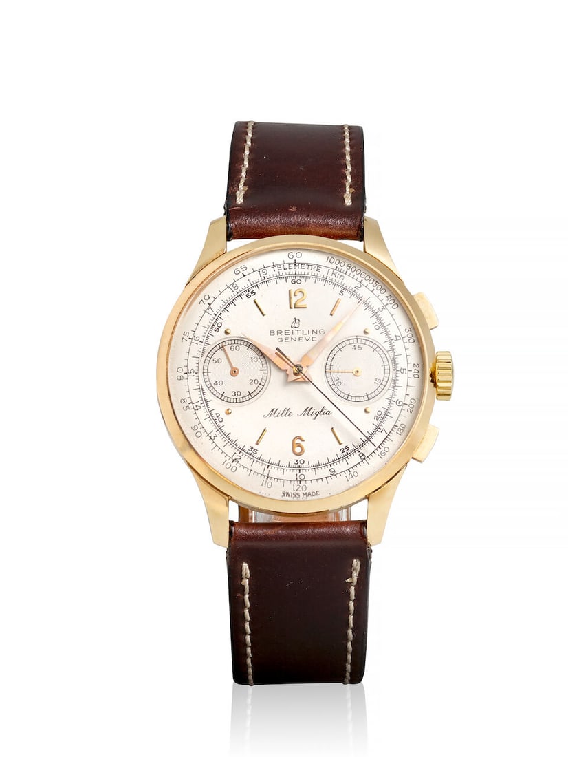 BREITLING, GIFTED BY ENZO FERRARI TO LUIGI 'GIGI' VILLORESI. AN 18K GOLD MANUAL WIND CHRONOGRAPH... - 3