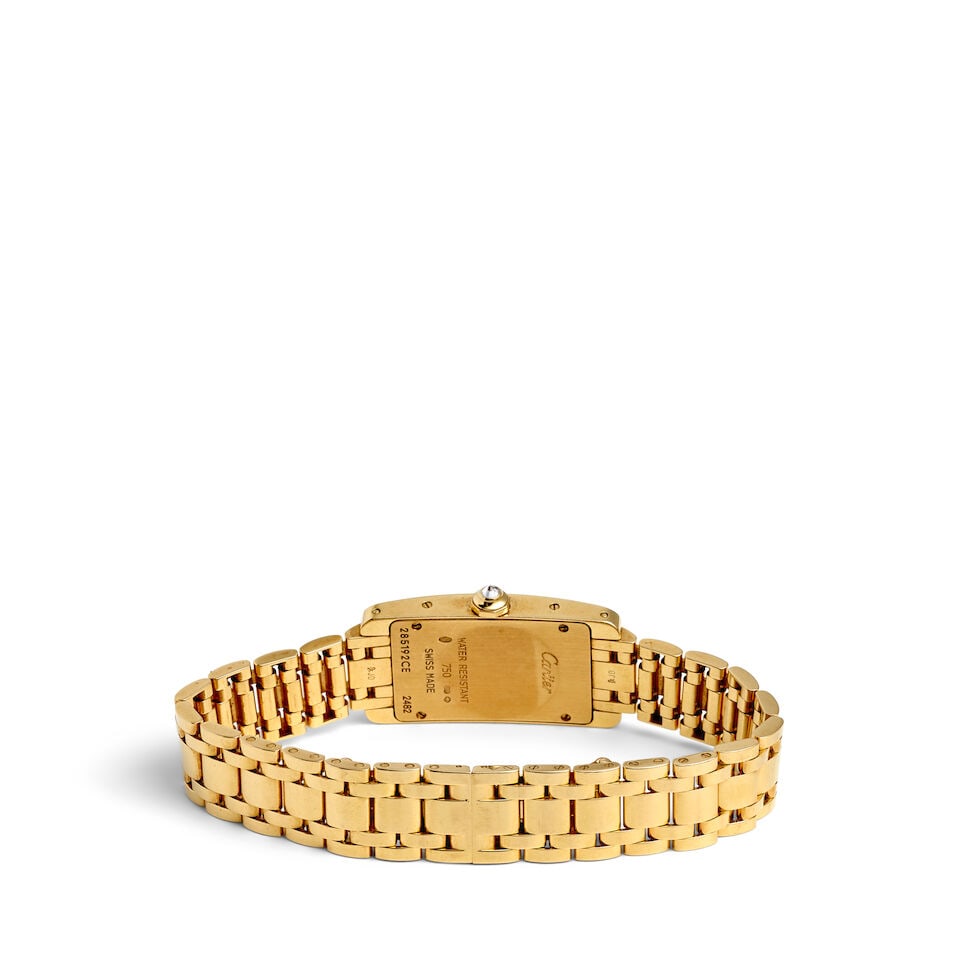 CARTIER. AN 18K GOLD AND DIAMOND SET QUARTZ BRACELET WATCH Tank Americane, Ref: 2482, c. 2000s - 2