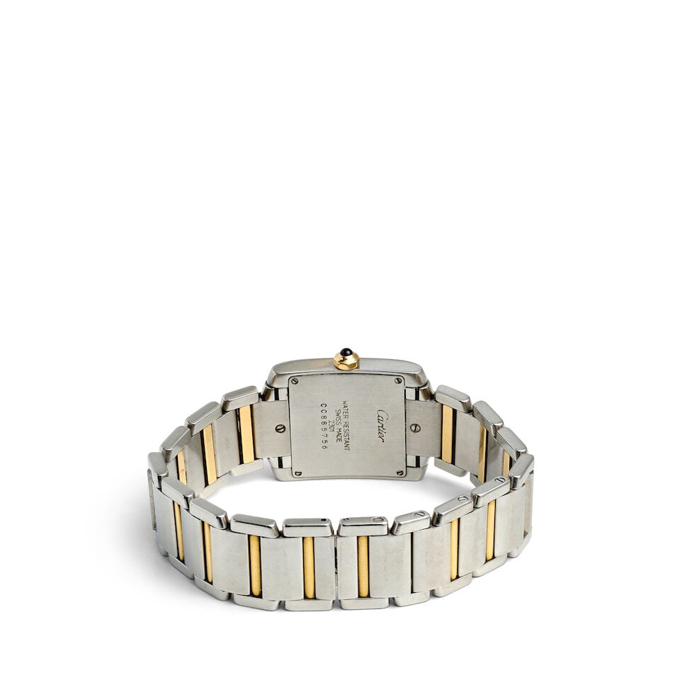 CARTIER. A STAINLESS STEEL AND 18K GOLD QUARTZ BRACELET WATCH Tank Française, Ref: 2301, c.... - 2